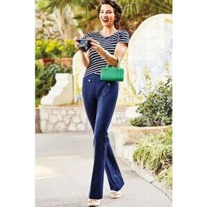 CAbi Mariner Trouser Dress Pants  Size 4  Sailor Buttons Side Zip Stretch Navy